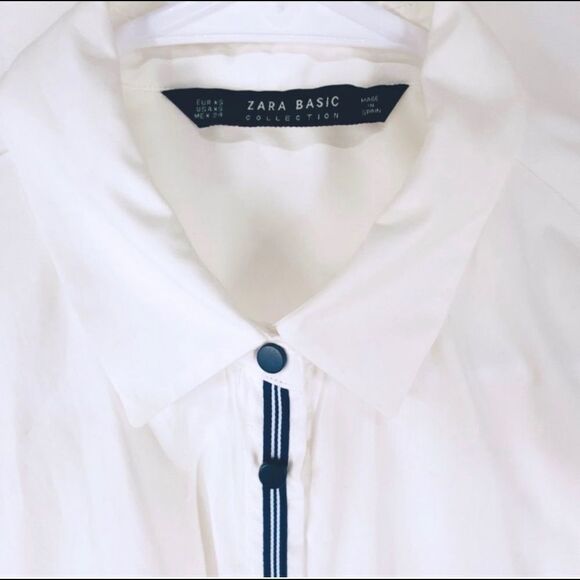 Zara Basic Editions White With Navy Contrast Piping Relaxed Button Down Shirt XS - Picture 6 of 6